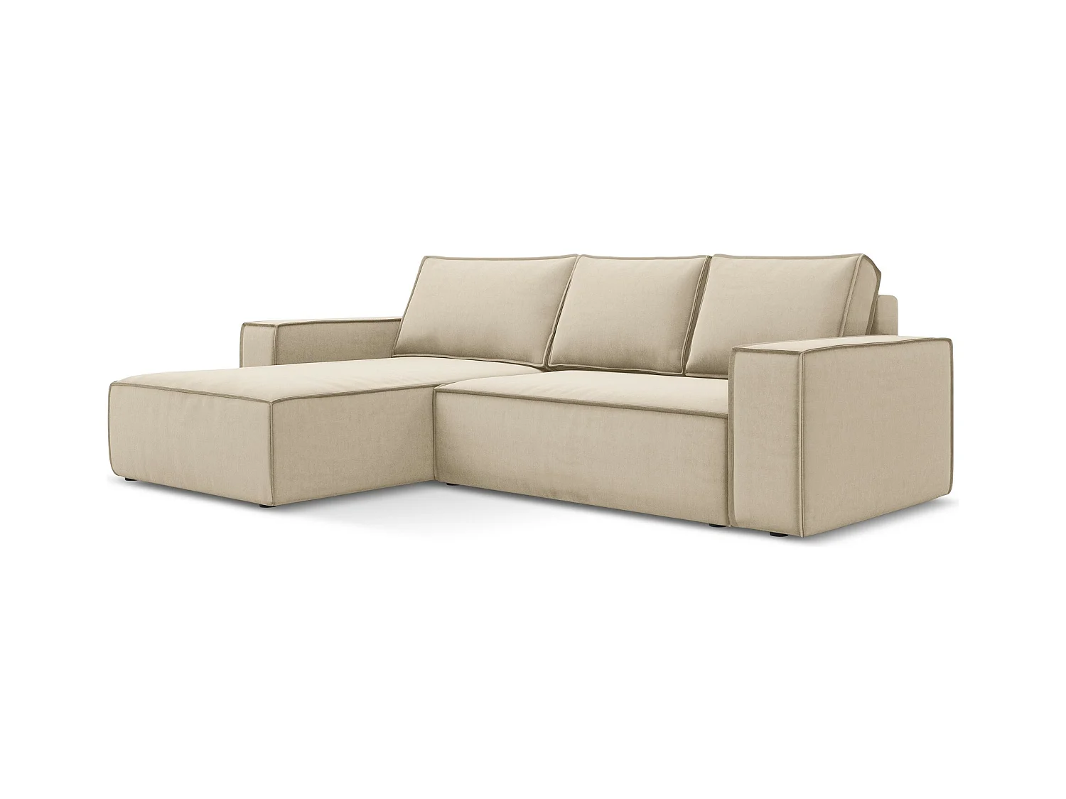 3-Sitzer Ecksofa mit Schlaffunktion - Ecke Links - Samt - Hell beige - KIMO