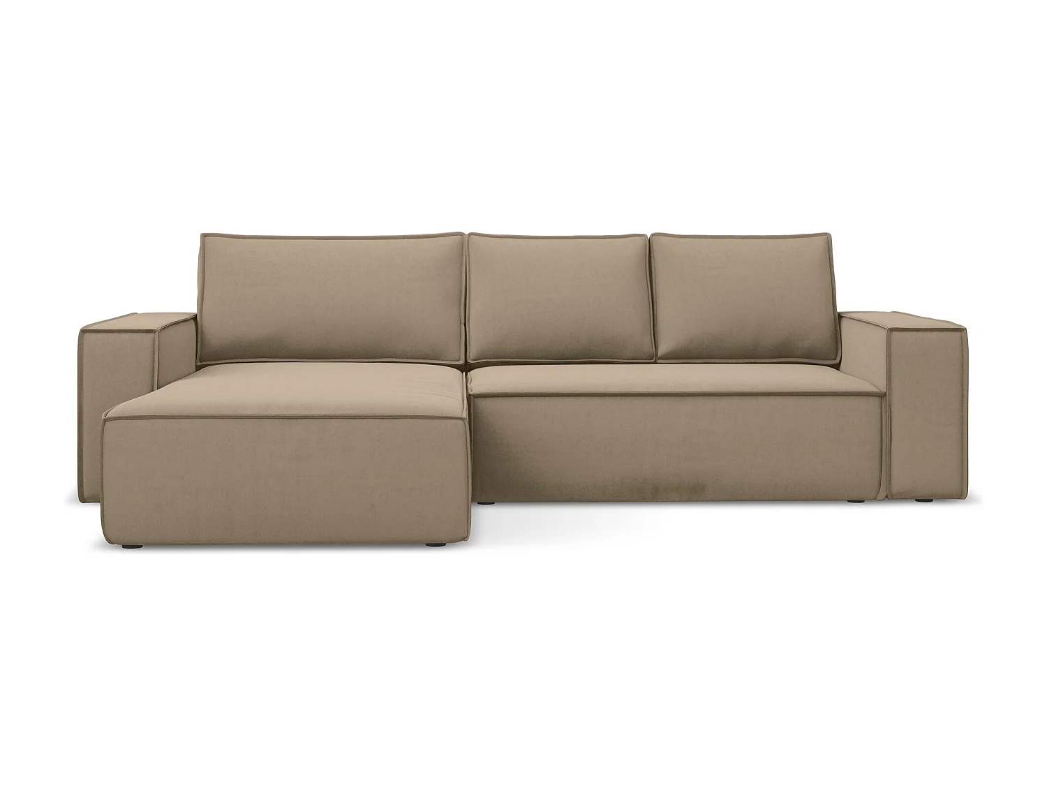 Canapé d’angle 3 places gauche convertible en velours - beige clair - KIMO