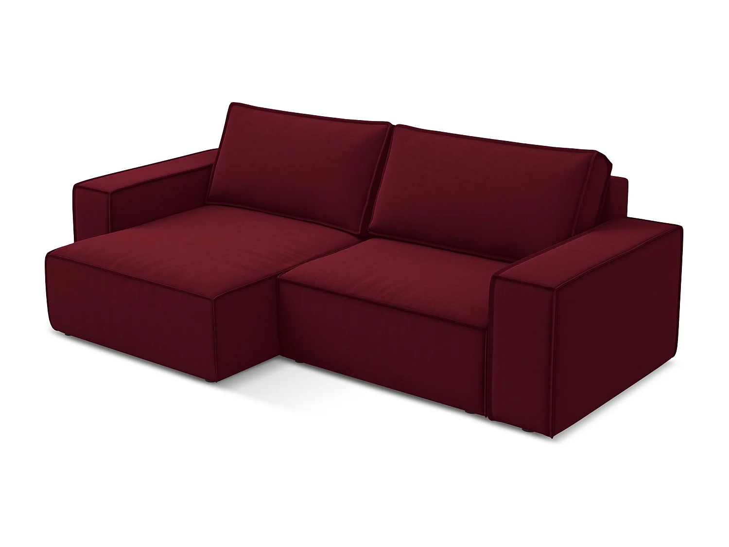 Canapé d’angle 2 places gauche convertible en velours - bourgogne - KIMO