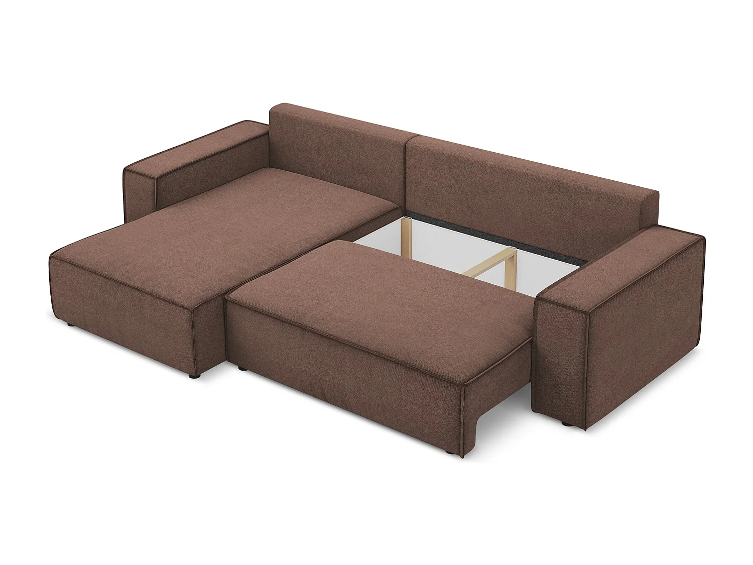 3-Sitzer Ecksofa mit Schlaffunktion - Ecke Links - Strukturstoff - Puderrosa - KIMO