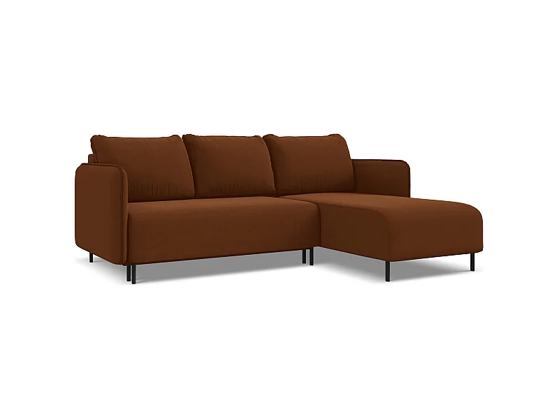 Ecksofa mit Schlaffunktion - Ecke Rechts - Samt - Terrakotta - LUANA