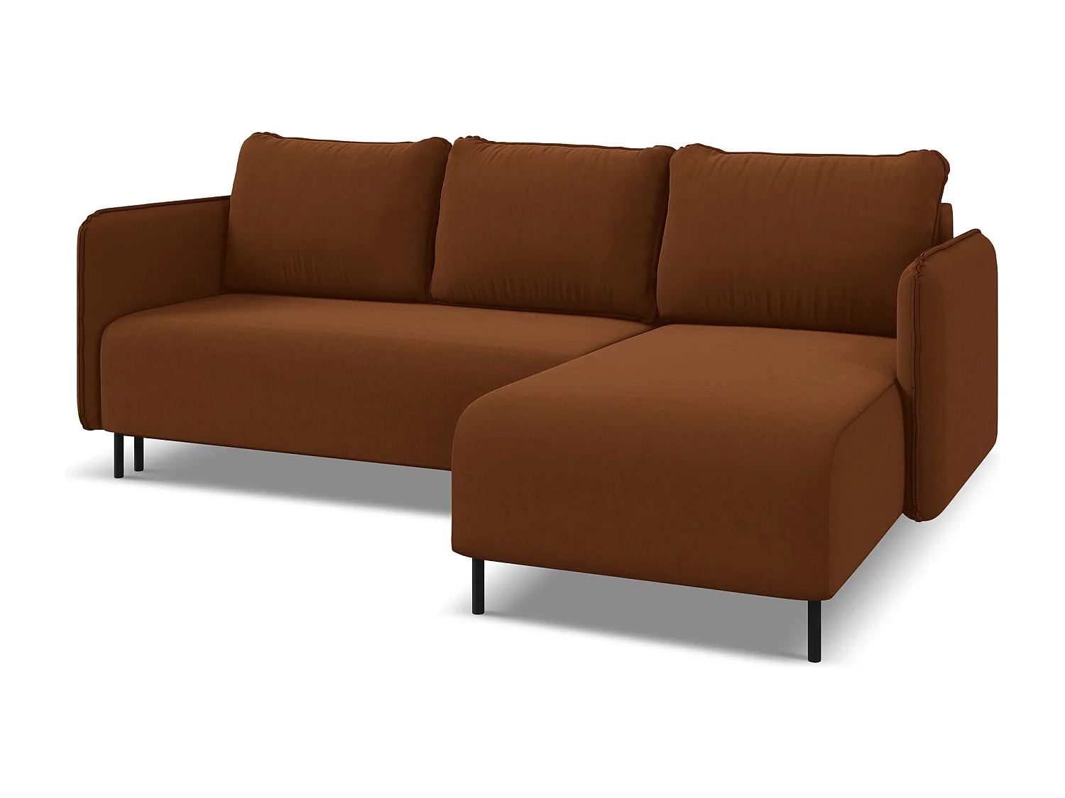 Ecksofa mit Schlaffunktion - Ecke Rechts - Samt - Terrakotta - LUANA
