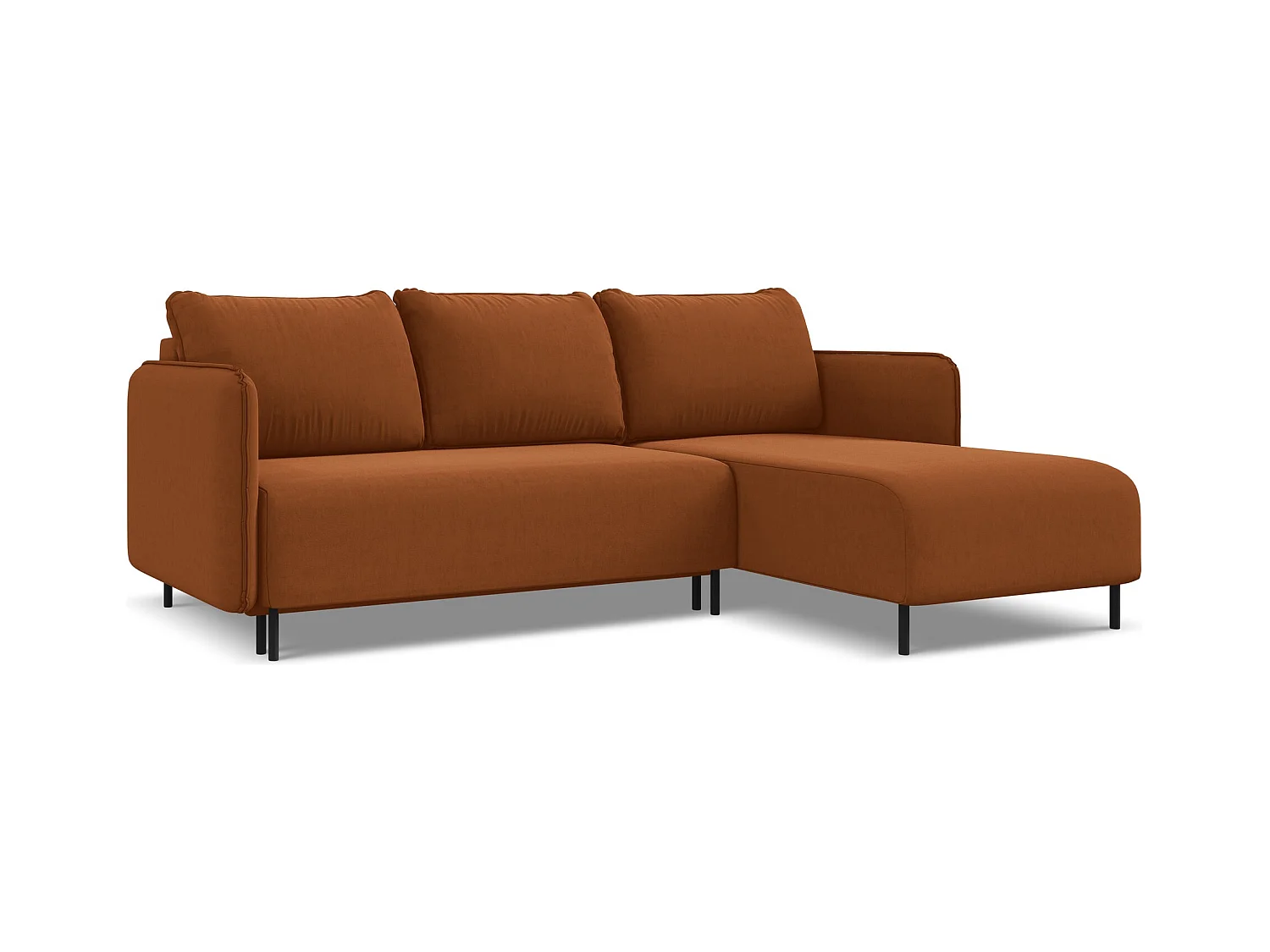 Ecksofa mit Schlaffunktion - Ecke Rechts - Samt - Terrakotta - LUANA