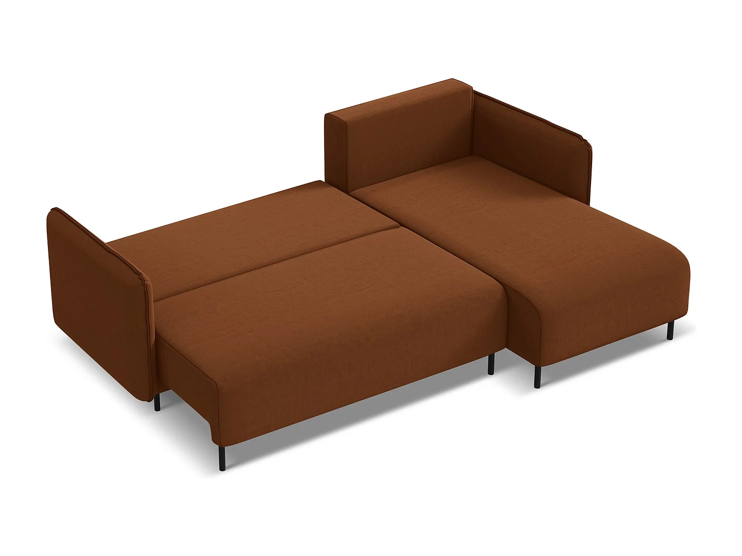 Canapé d'angle droit convertible en velours - terre cuite - LUANA