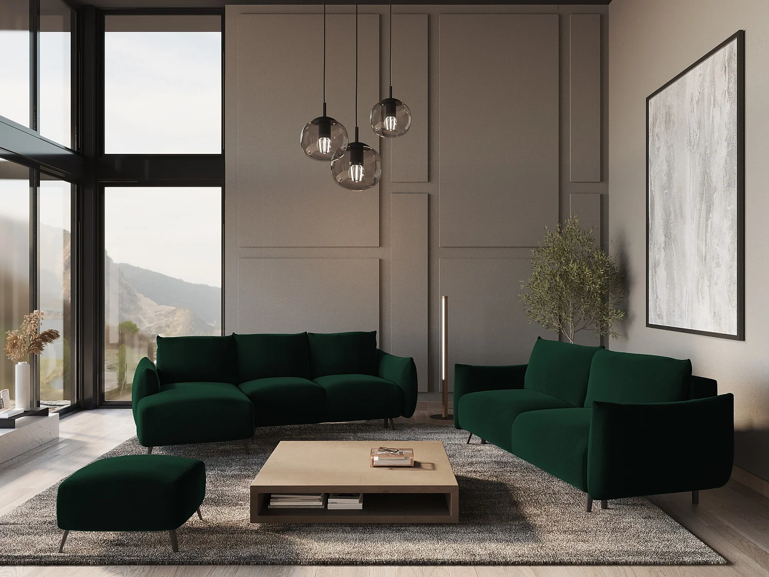 3-Sitzer Ecksofa mit Schlaffunktion - Ecke Links - Samt - Flaschengrün - MALIE