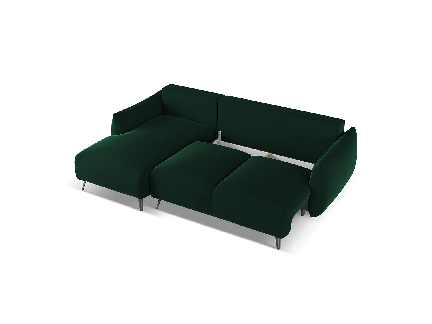 3-Sitzer Ecksofa mit Schlaffunktion - Ecke Links - Samt - Flaschengrün - GENOVA