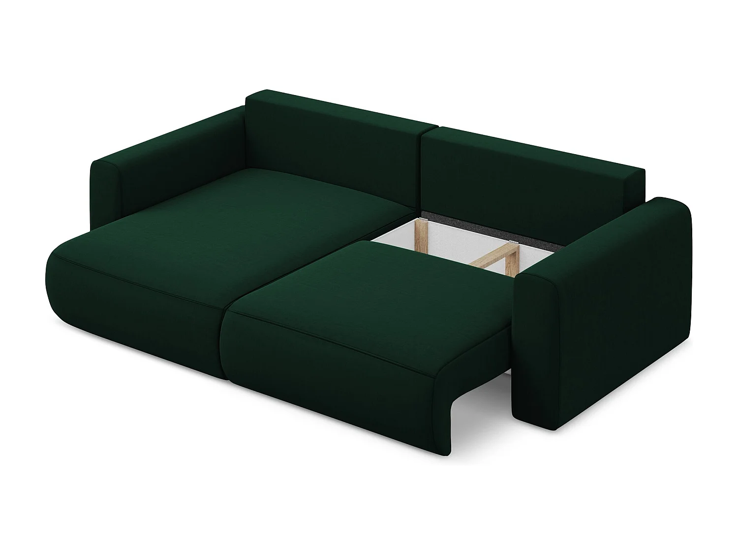 2-Sitzer Ecksofa mit Schlaffunktion - Ecke Links - Samt - Flaschengrün - KAPUA