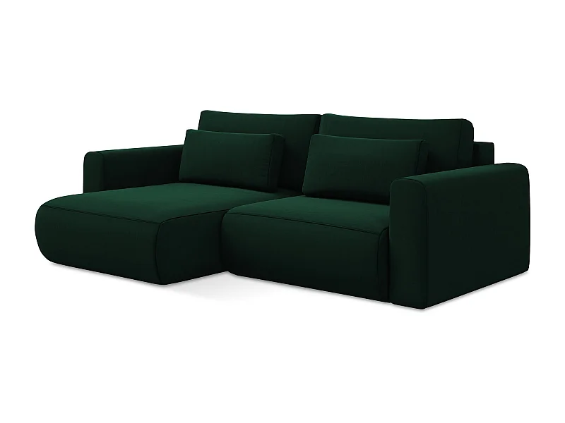 Canapé d’angle 2,5 places gauche convertible en velours - bouteille verte - KAPUA