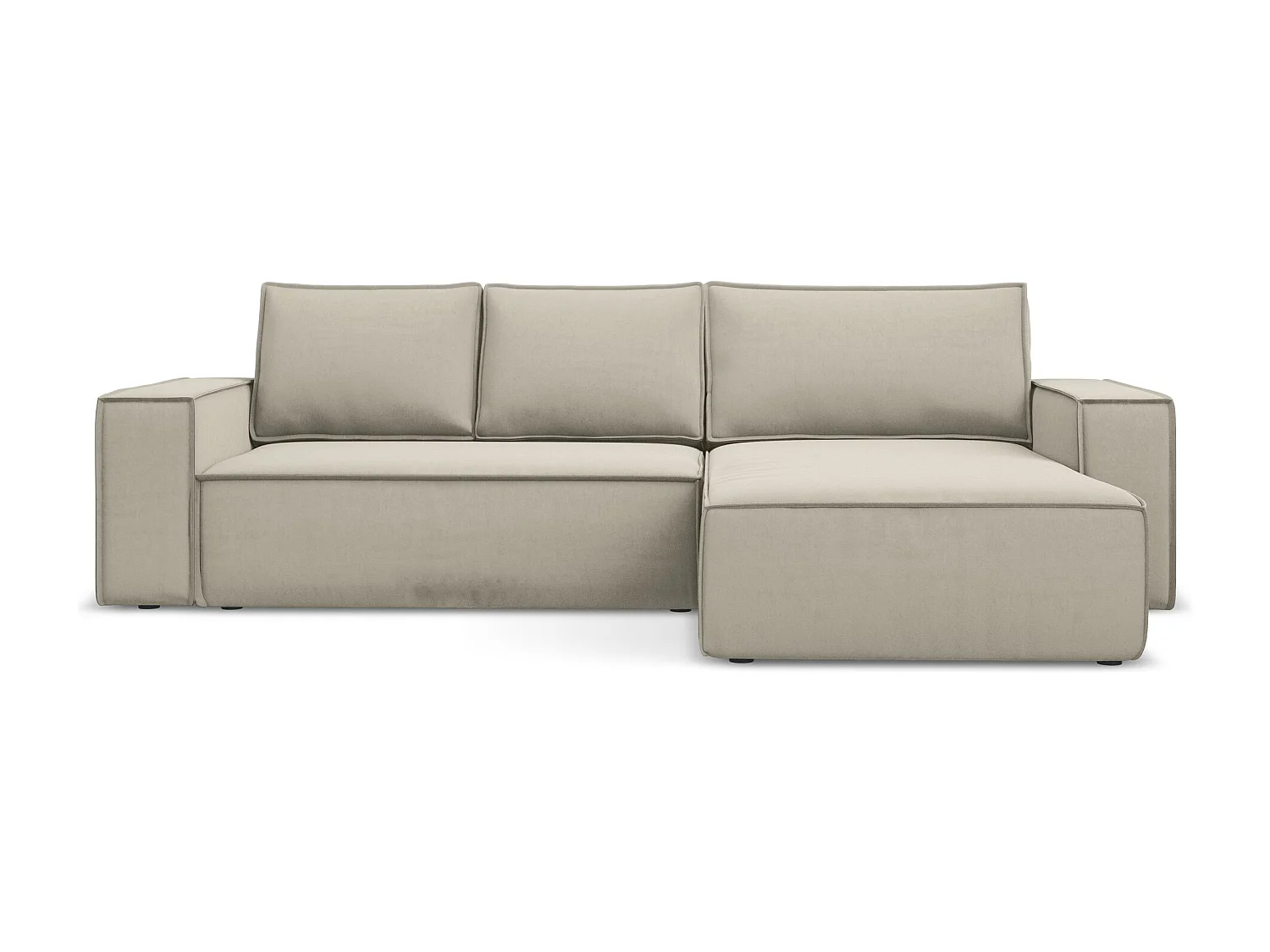 Canapé d’angle 3 places droit convertible en velours - perle - KIMO