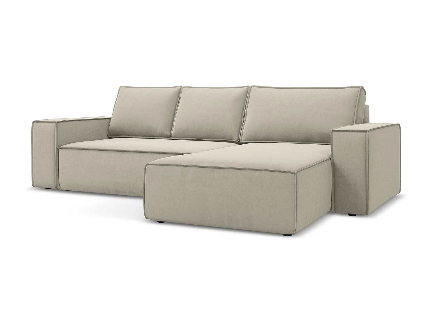 Canapé d’angle 3 places droit convertible en velours - perle - KIMO