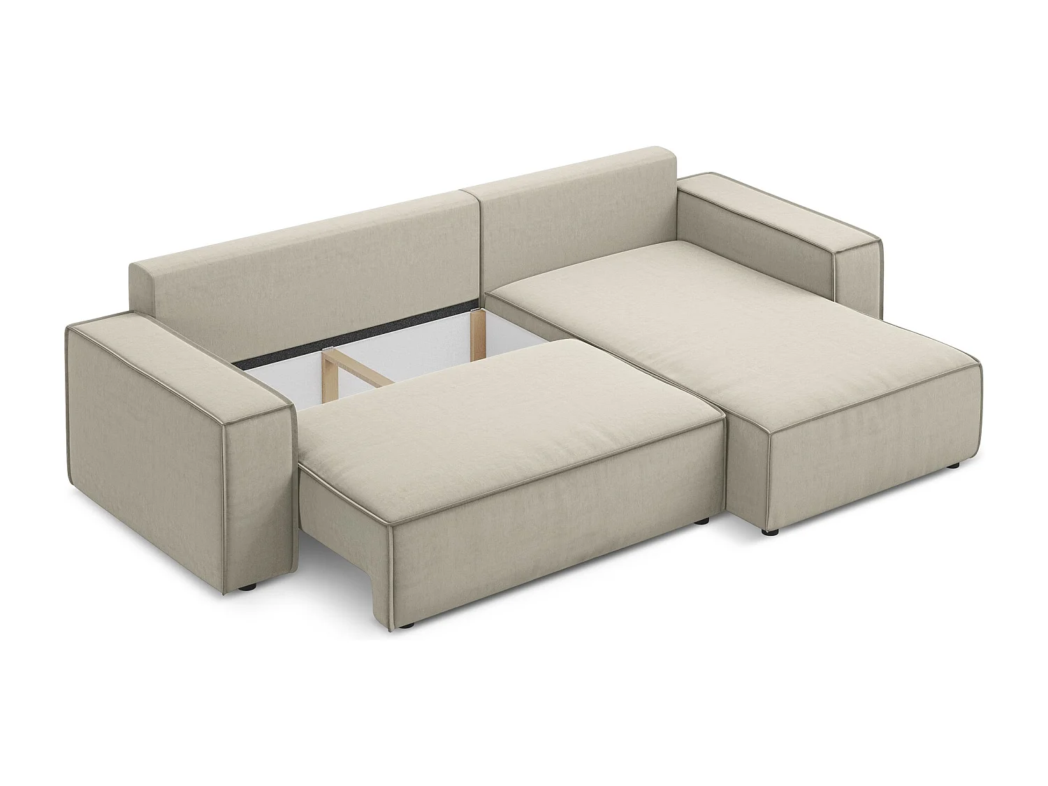 Canapé d’angle 3 places droit convertible en velours - perle - KIMO