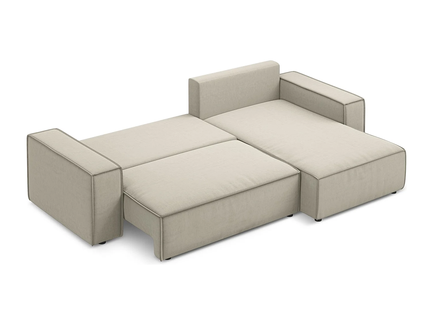 Canapé d’angle 3 places droit convertible en velours - perle - KIMO