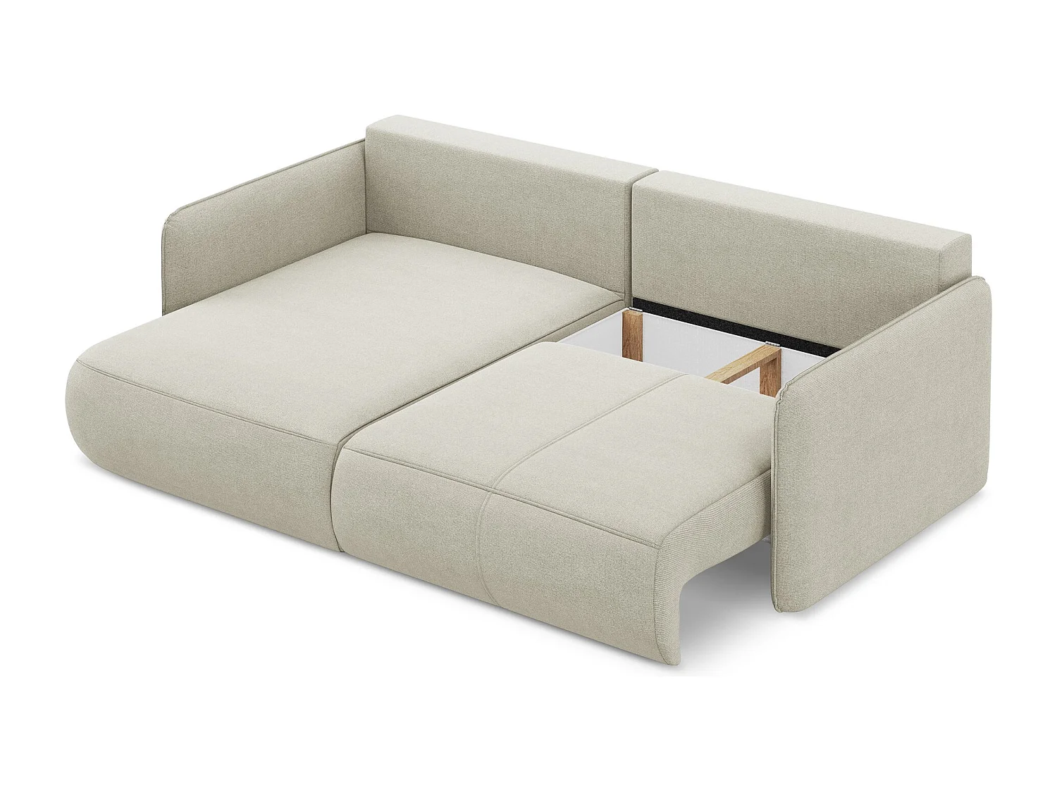 2,5-Sitzer Ecksofa mit Schlaffunktion - Ecke Links - Strukturstoff - Hell beige - NANEA