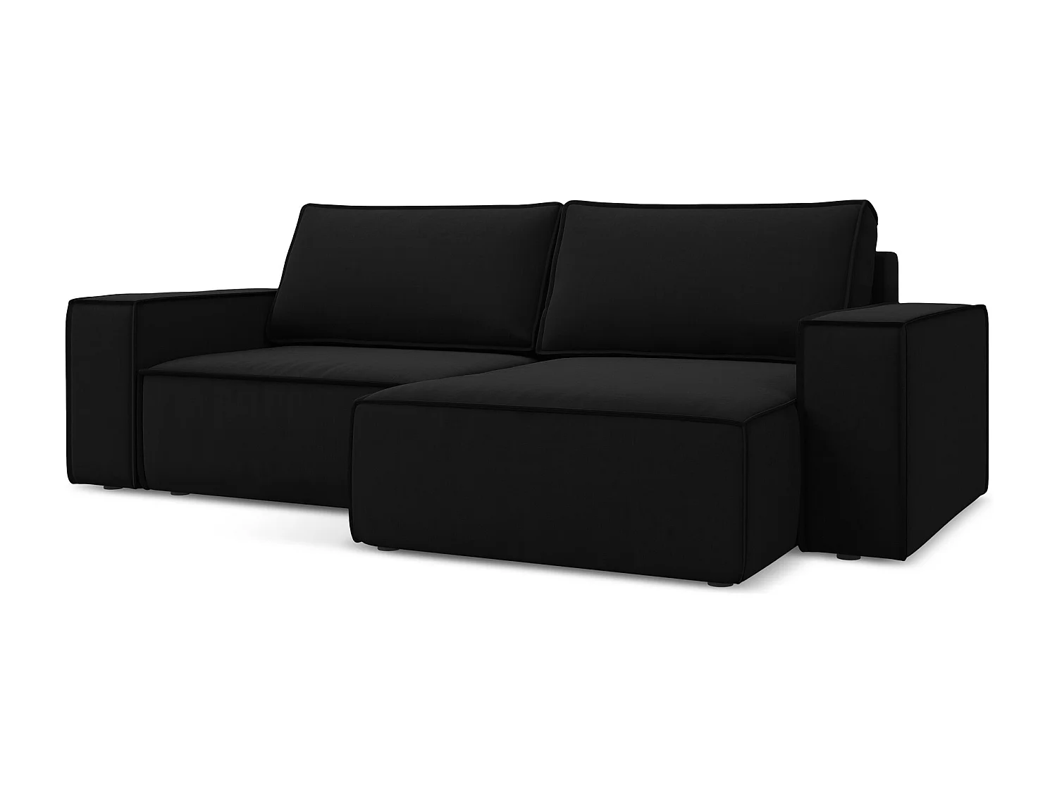 Canapé d’angle 2 places droit convertible en velours - noir - KIMO