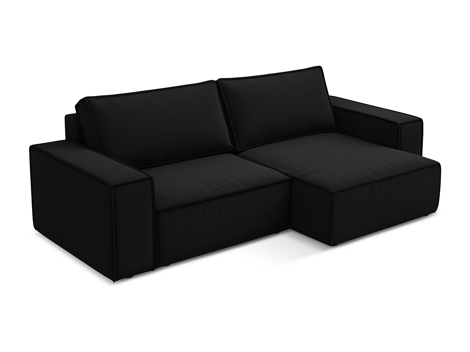 Canapé d’angle 2 places droit convertible en velours - noir - KIMO