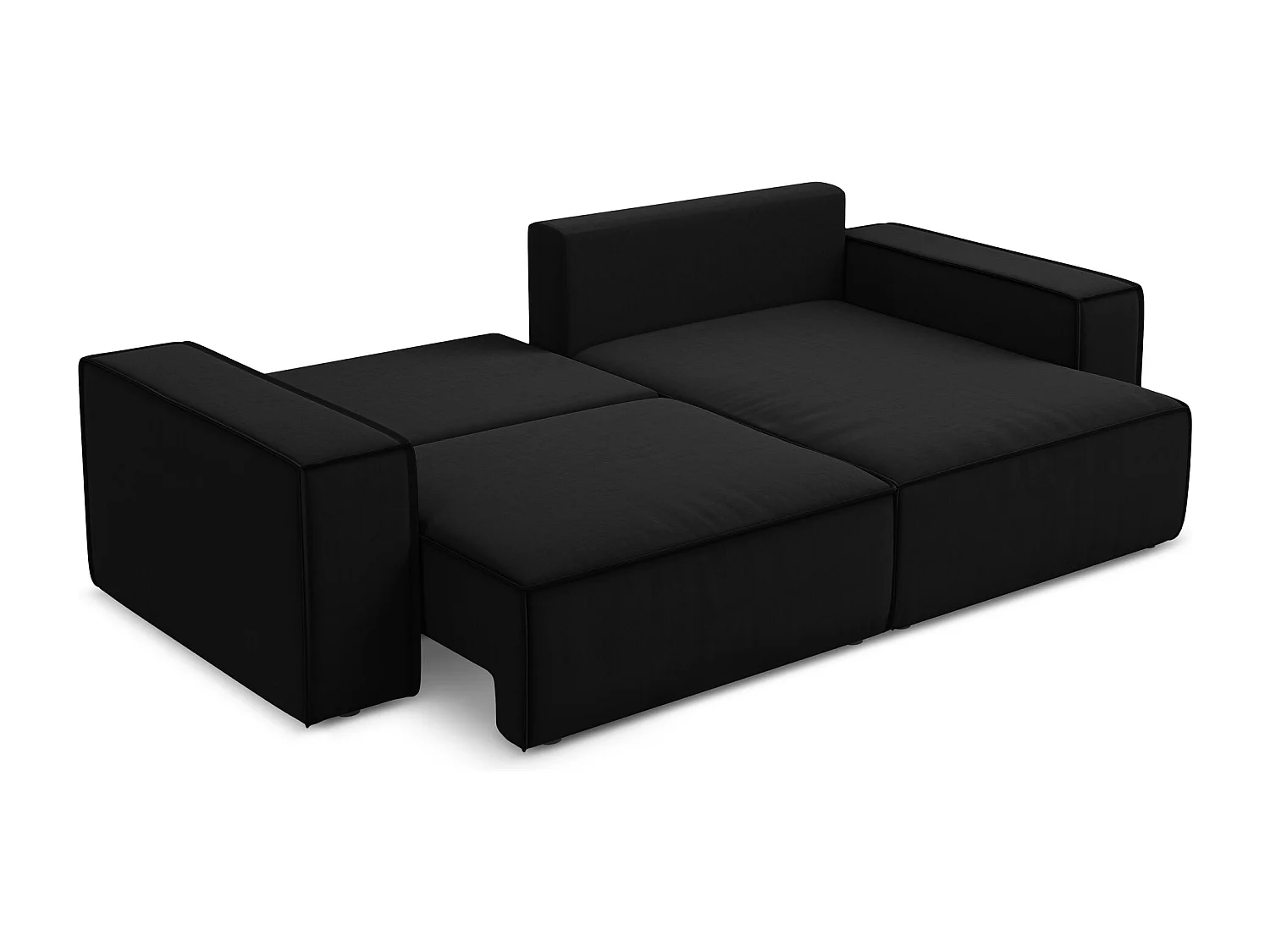 Canapé d’angle 2 places droit convertible en velours - noir - KIMO