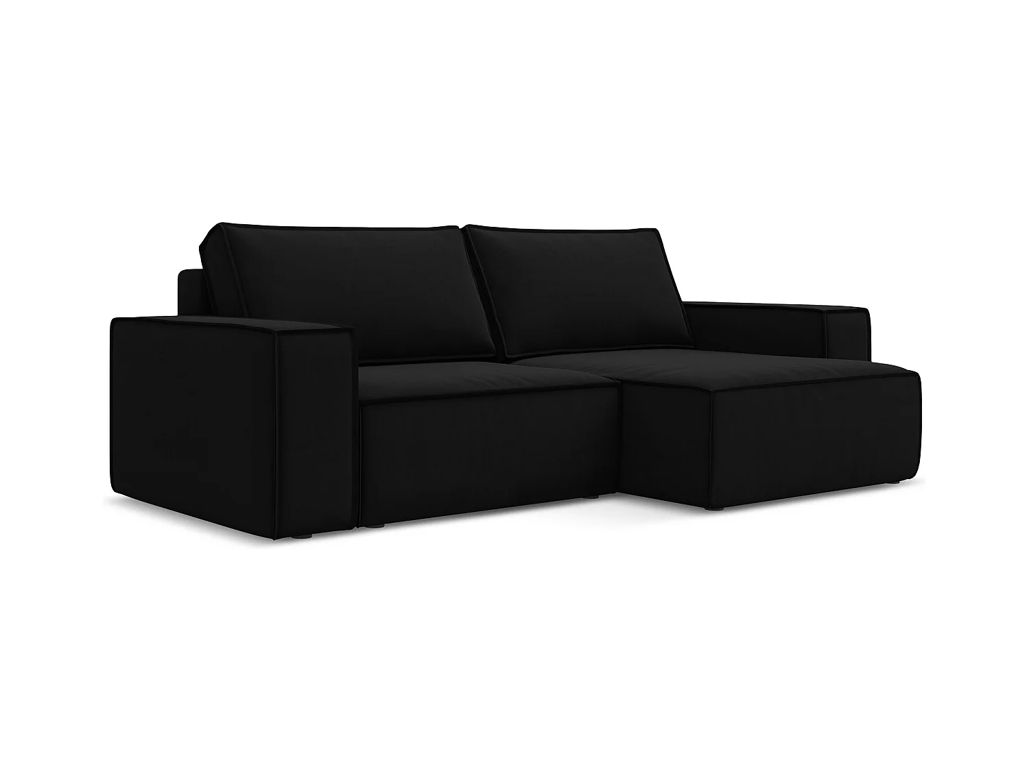 Canapé d’angle 2 places droit convertible en velours - noir - KIMO