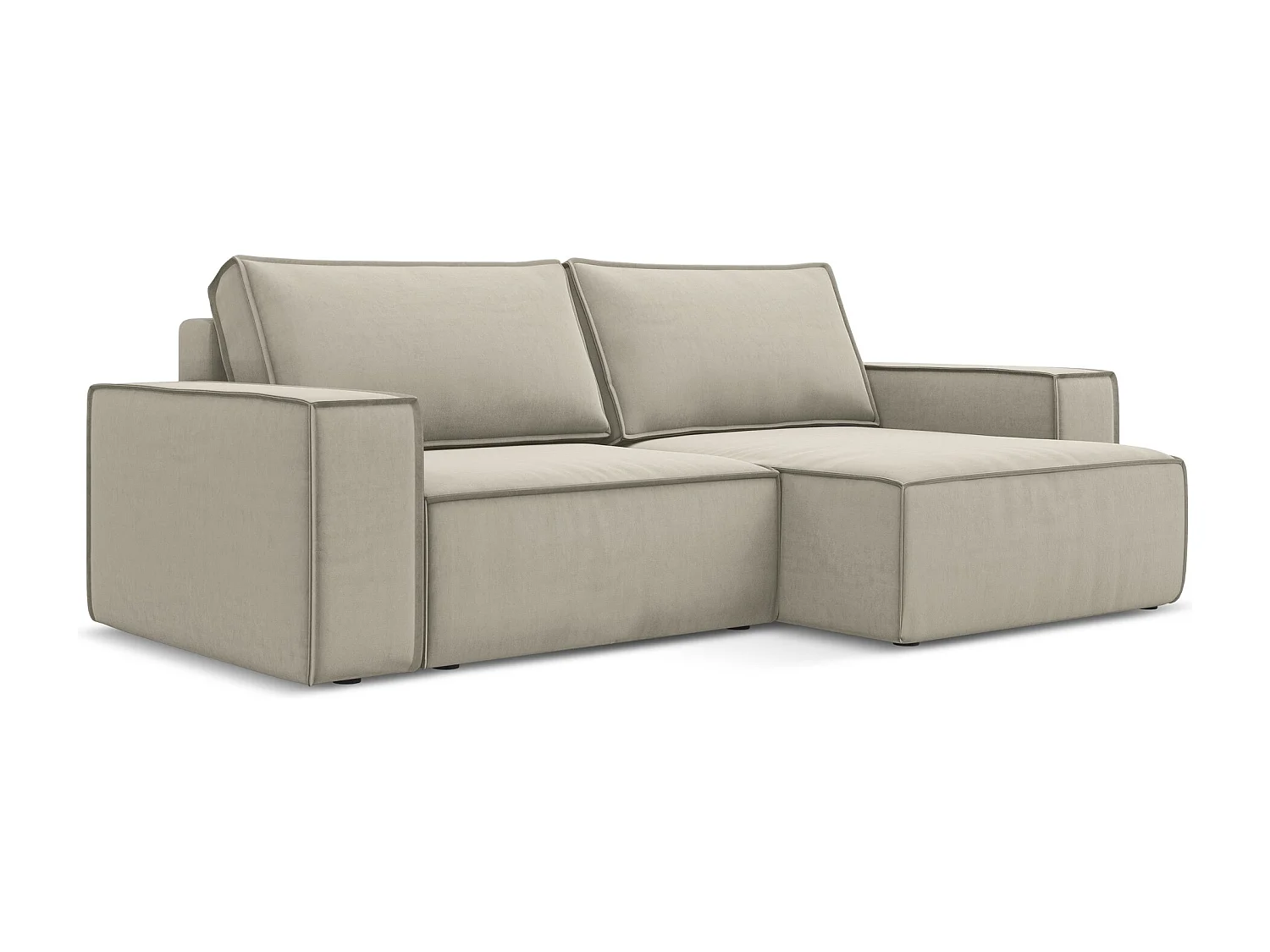 2-Sitzer Ecksofa mit Schlaffunktion - Ecke Rechts - Samt - Perle - KIMO