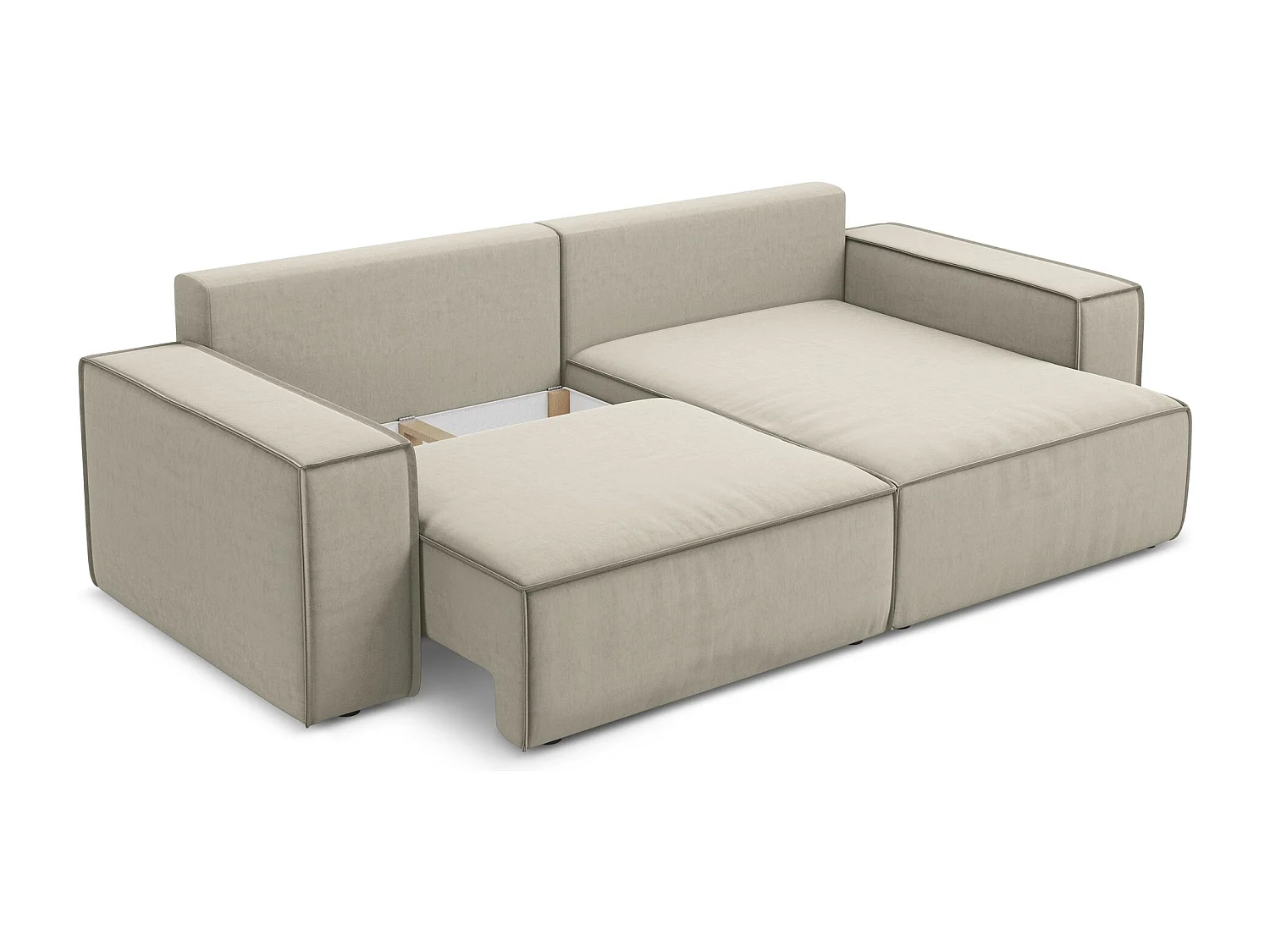 2-Sitzer Ecksofa mit Schlaffunktion - Ecke Rechts - Samt - Perle - KIMO