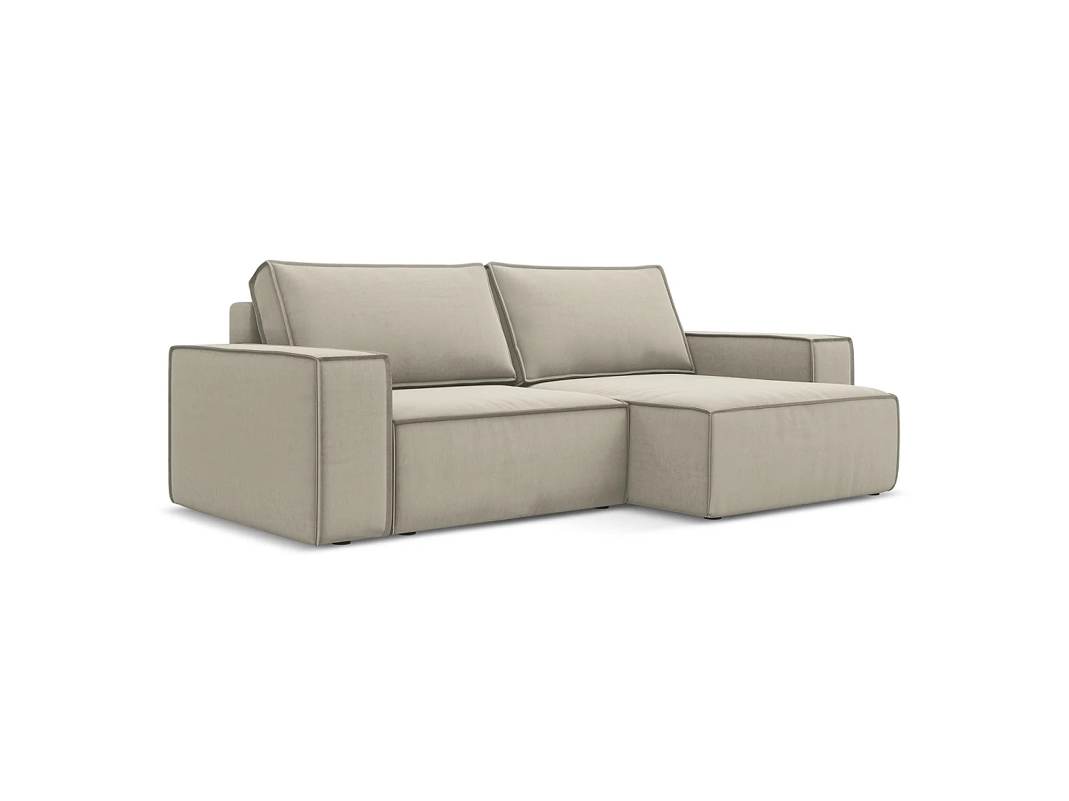 2-Sitzer Ecksofa mit Schlaffunktion - Ecke Rechts - Samt - Perle - LIVORNO