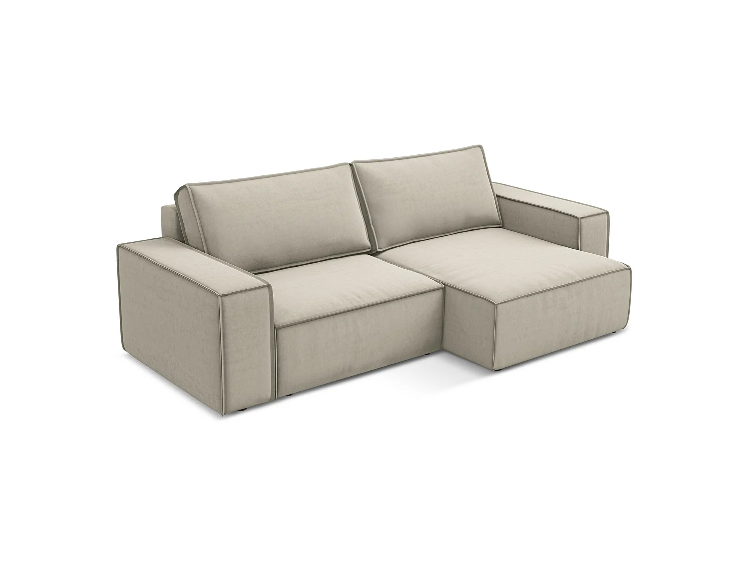 2-Sitzer Ecksofa mit Schlaffunktion - Ecke Rechts - Samt - Perle - LIVORNO