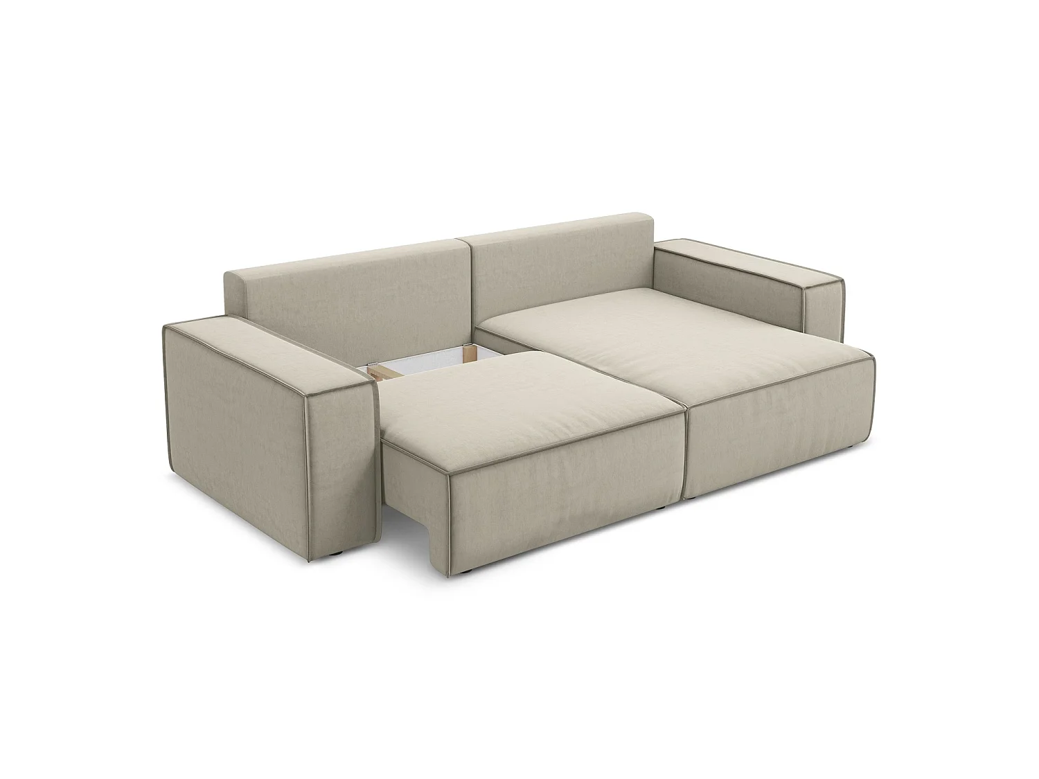 2-Sitzer Ecksofa mit Schlaffunktion - Ecke Rechts - Samt - Perle - LIVORNO