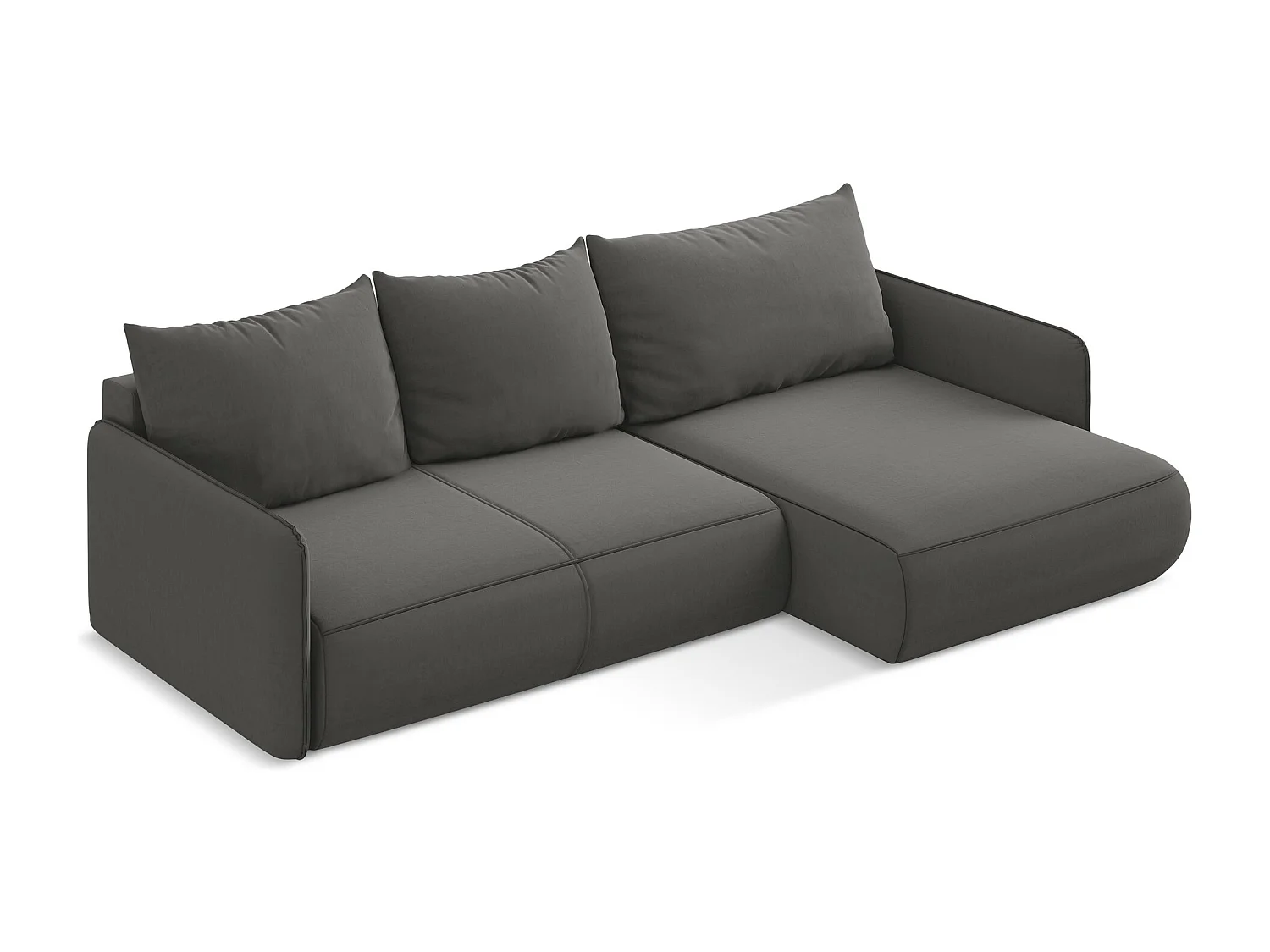 Sofá de canto direito convertível 3 lugares em veludo aço - NANEA