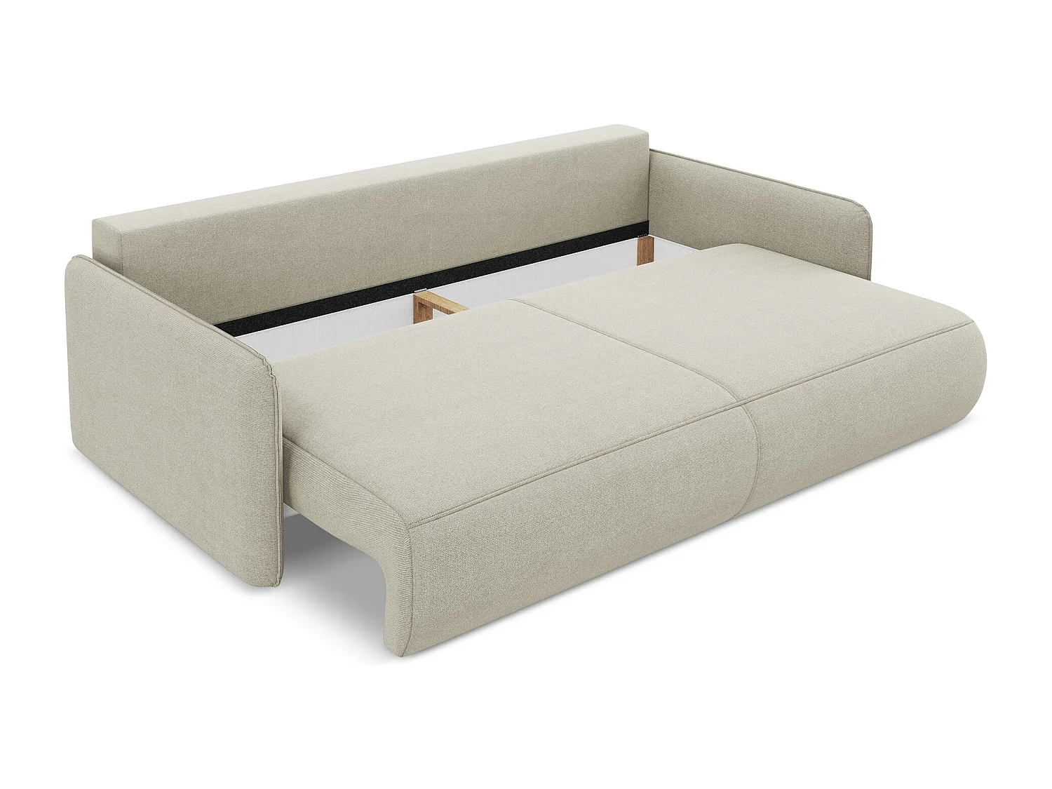 Driezits-slaapbank van lichtbeige textuurstof - NANEA