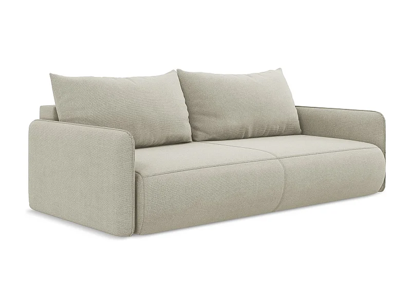 Driezits-slaapbank van lichtbeige textuurstof - NANEA