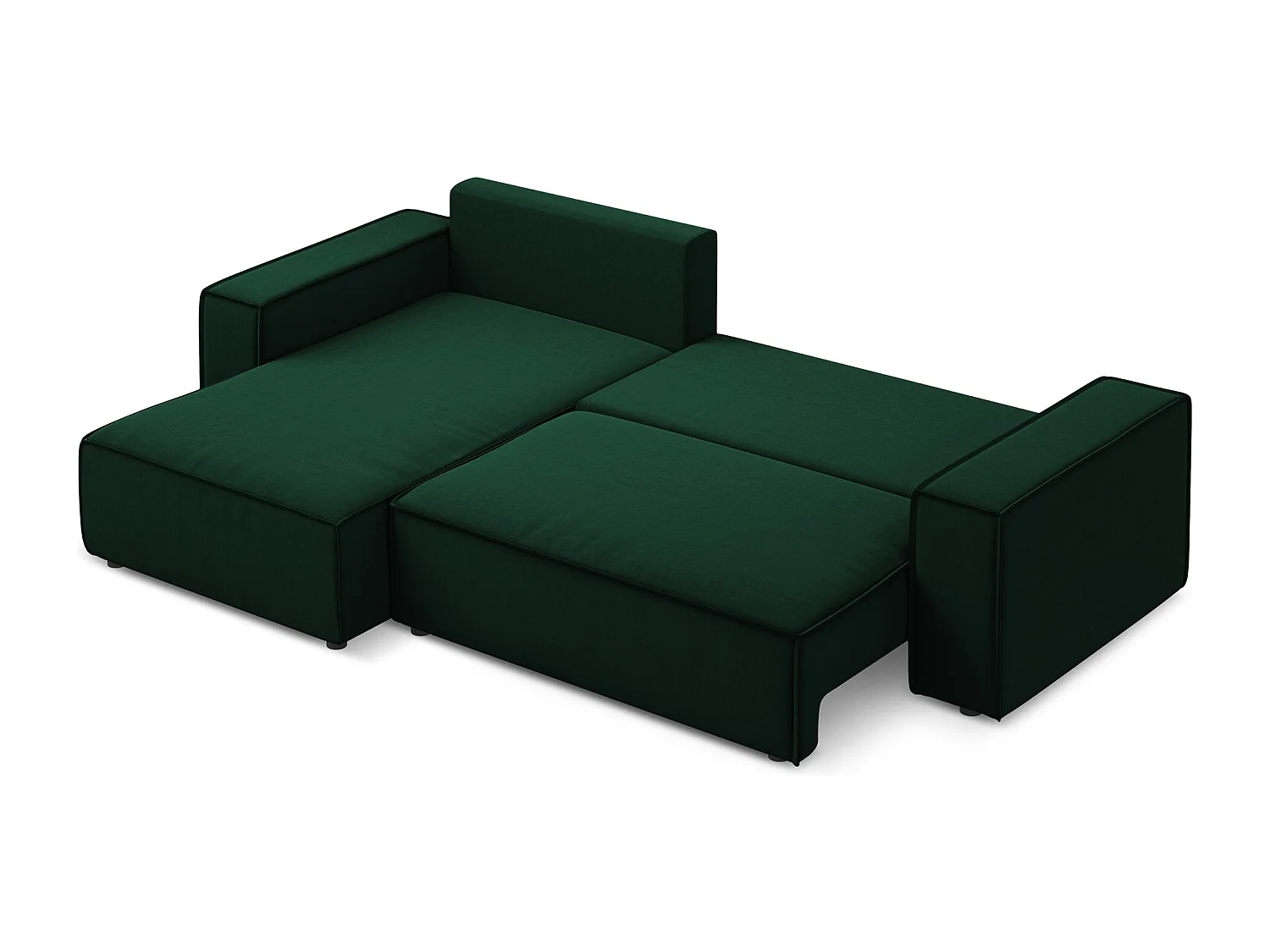 Hoekslaapbank links van flessengroen velours - KIMO