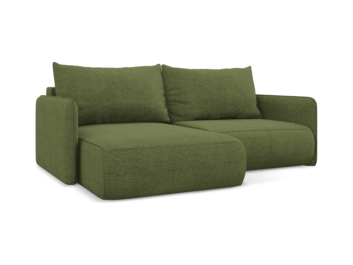 Hoekslaapbank links van flessengroen chenille stof - NANEA