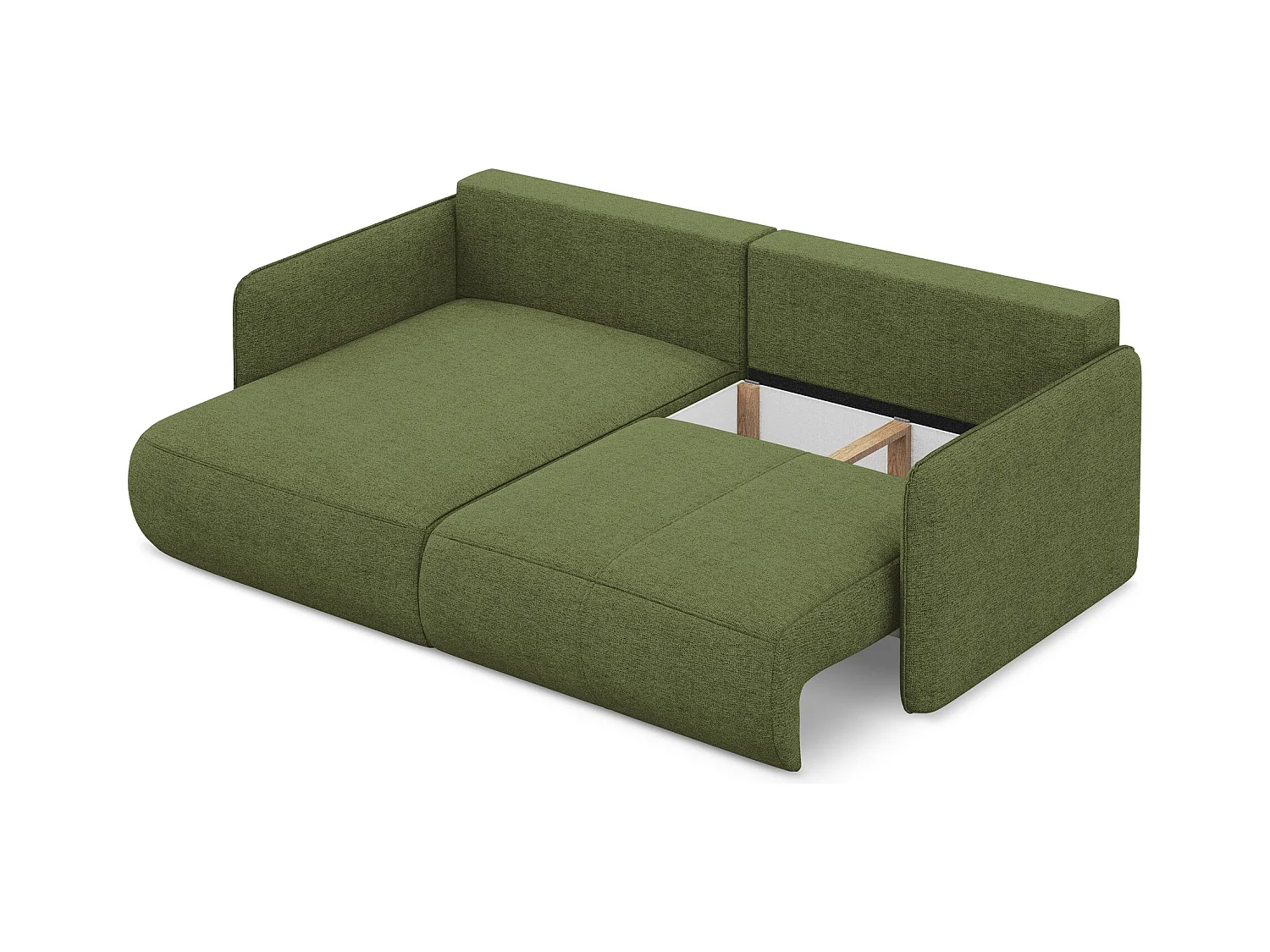 Hoekslaapbank links van flessengroen chenille stof - NANEA