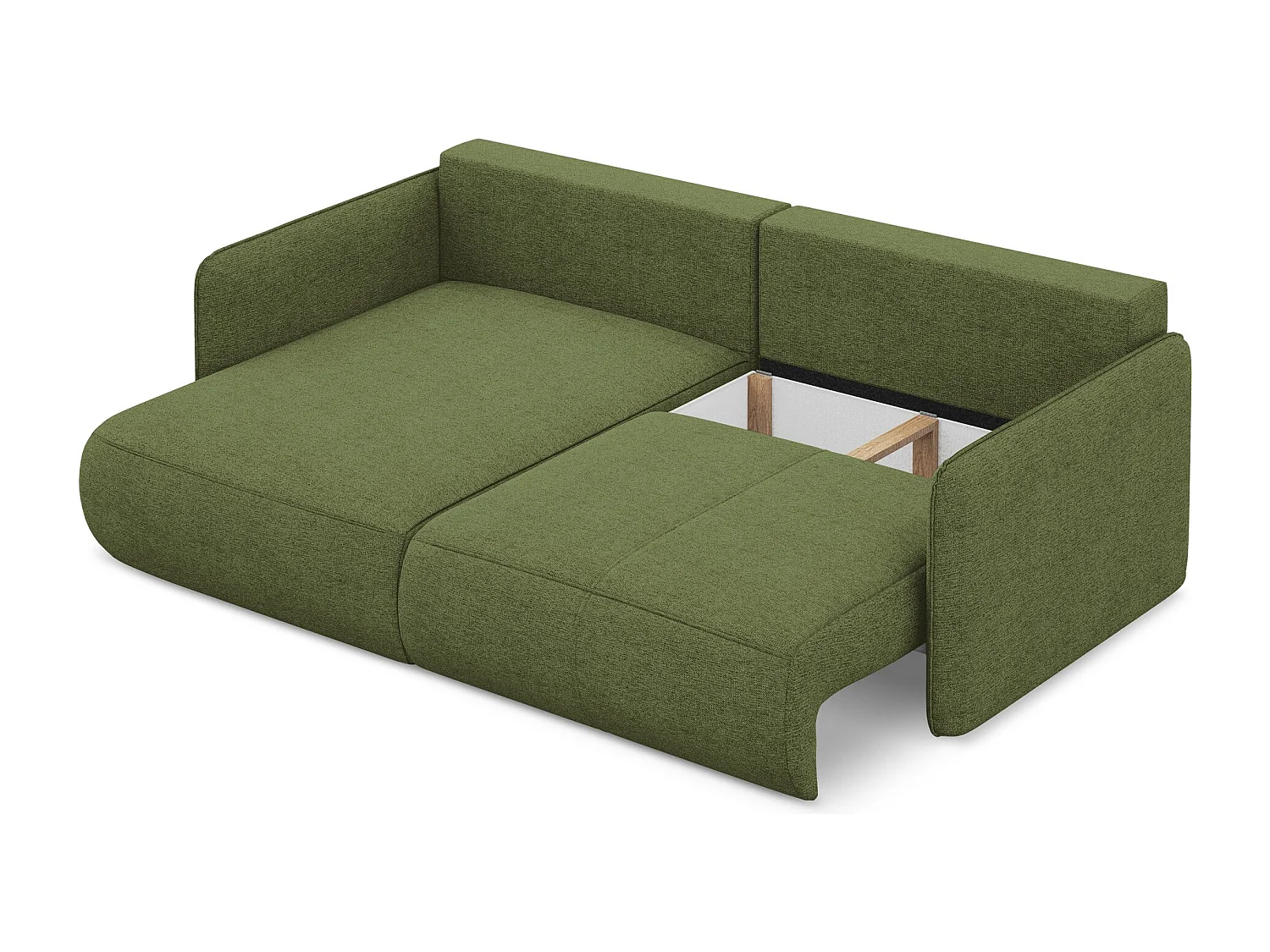 Hoekslaapbank links van flessengroen chenille stof - NANEA