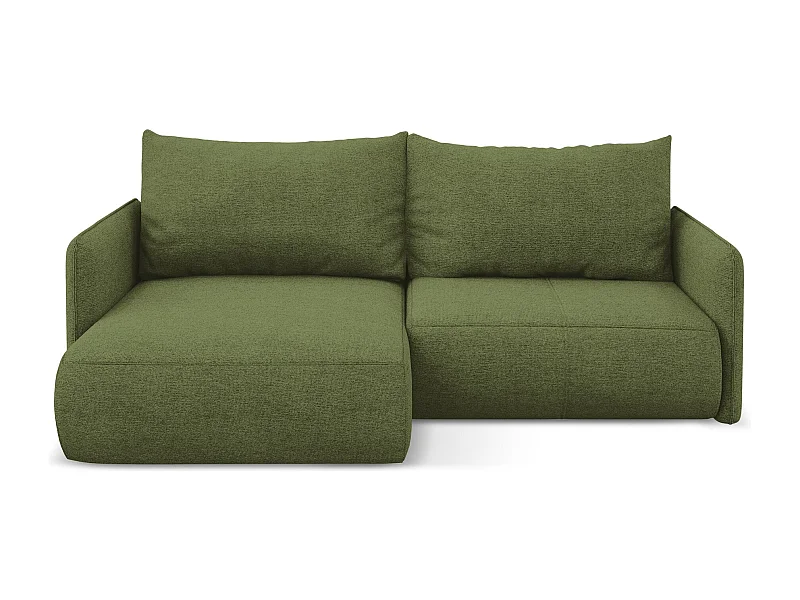 Canapé d’angle 2,5 places gauche convertible en tissu chenille - bouteille verte - NANEA