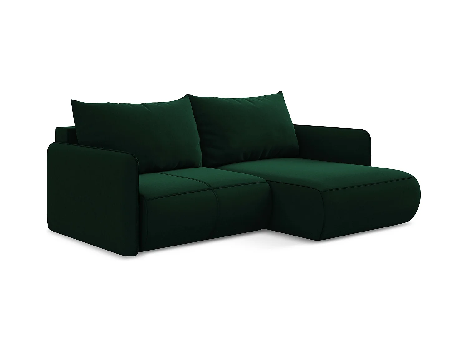 Canapé d’angle 2,5 places droit convertible en velours - bouteille verte - NANEA