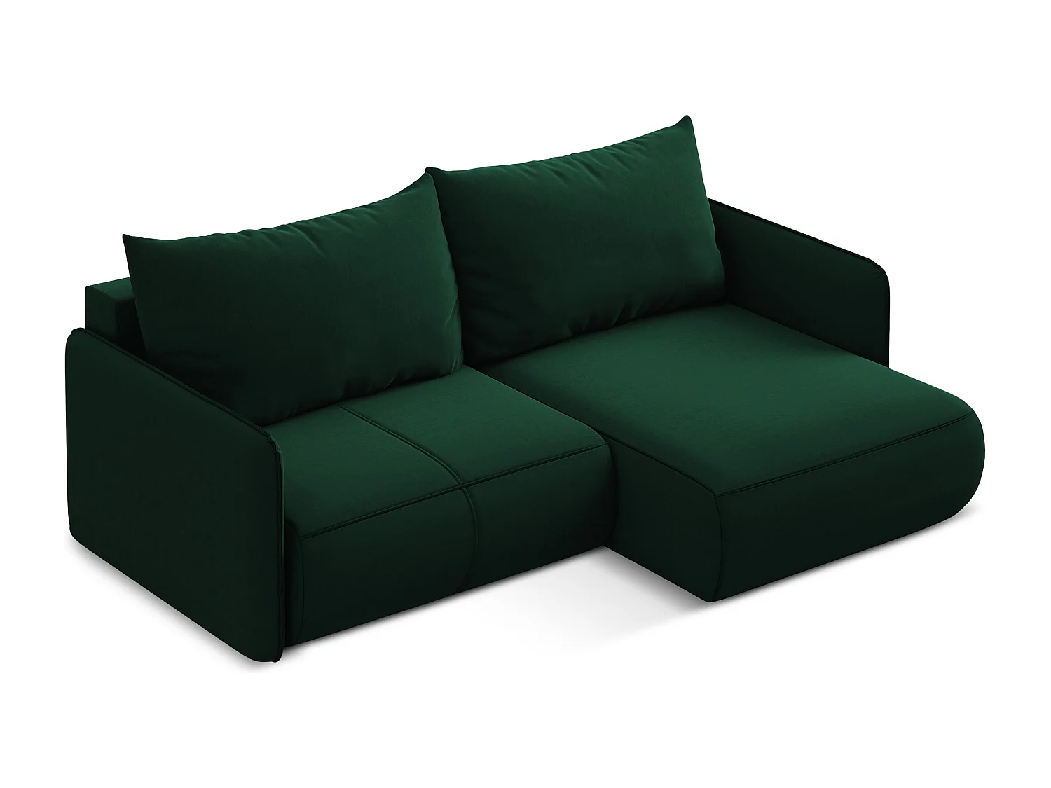 Sofá de canto direito convertível 2,5 lugares em veludo verde garrafa - NANEA