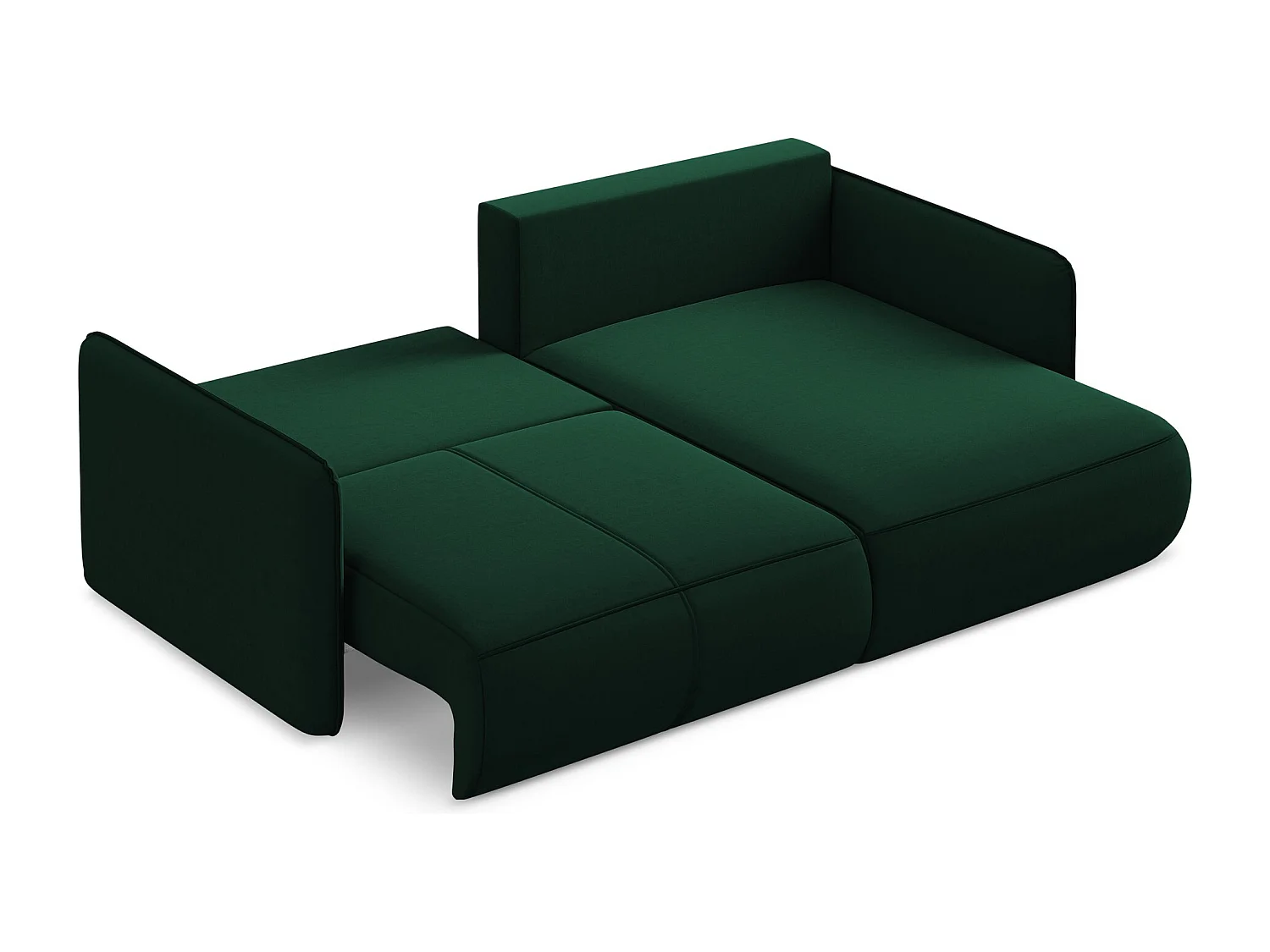 Sofá de canto direito convertível 2,5 lugares em veludo verde garrafa - NANEA