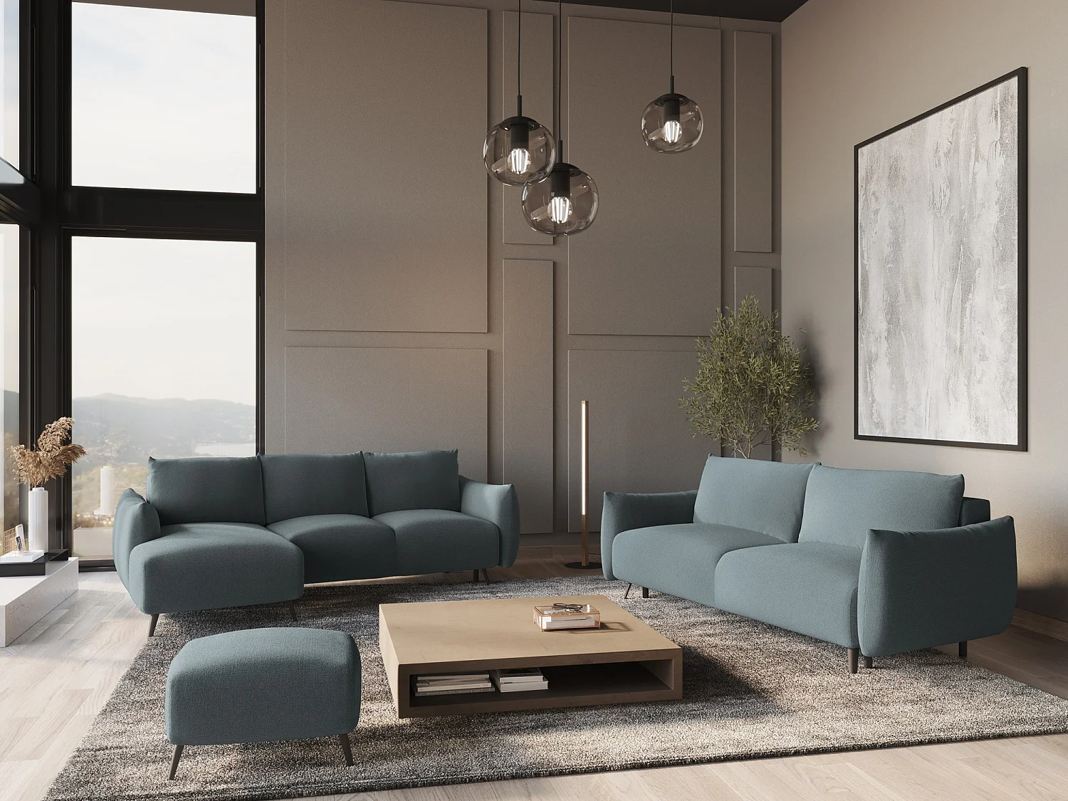 3-Sitzer Ecksofa mit Schlaffunktion - Ecke Links - Chenille - Jeans - MALIE