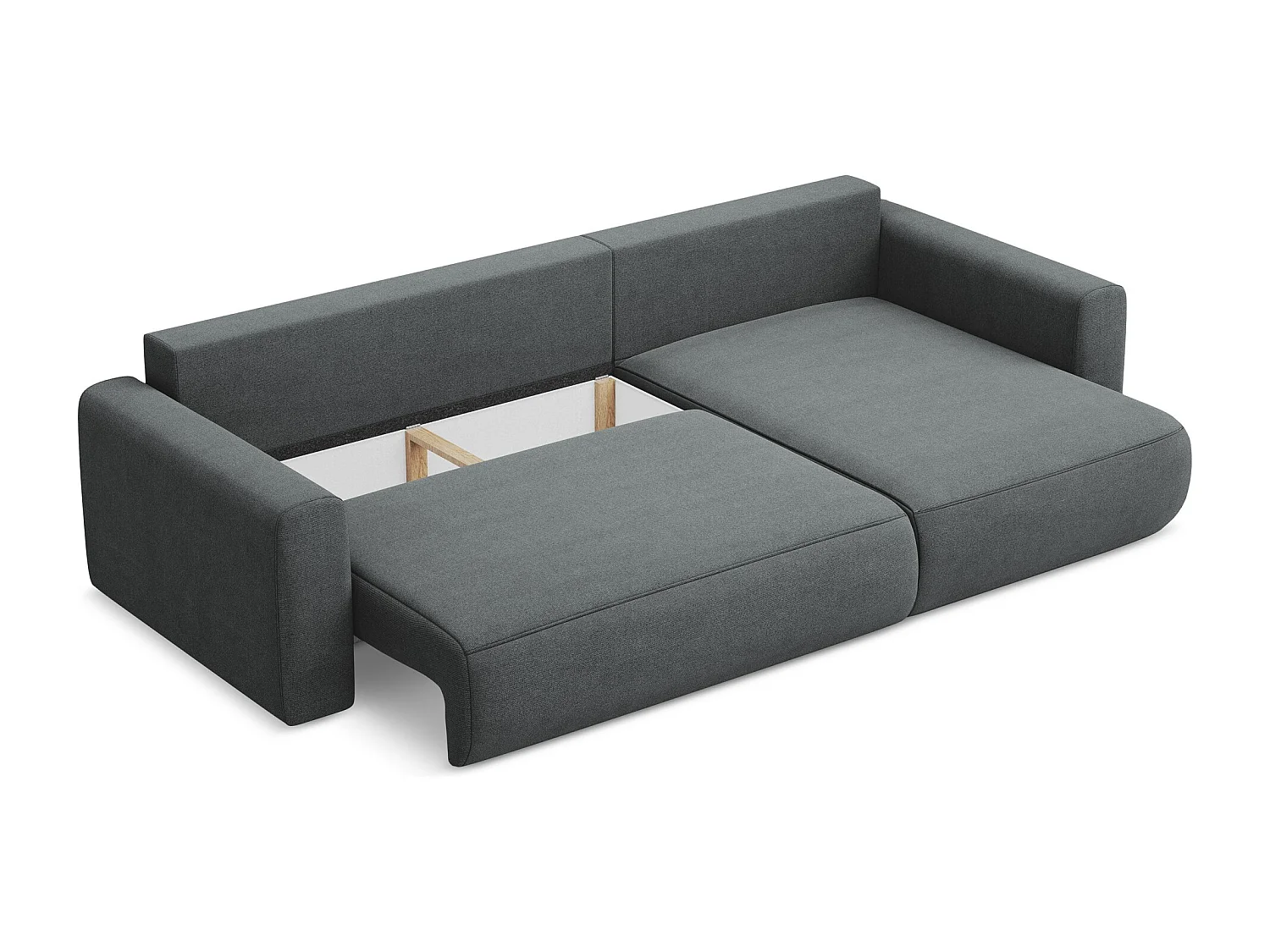 Hoekslaapbank rechts van grijs textuurstof - KAPUA