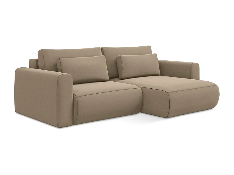 2-Sitzer Ecksofa mit Schlaffunktion - Ecke Rechts - Samt - Hell beige - KAPUA