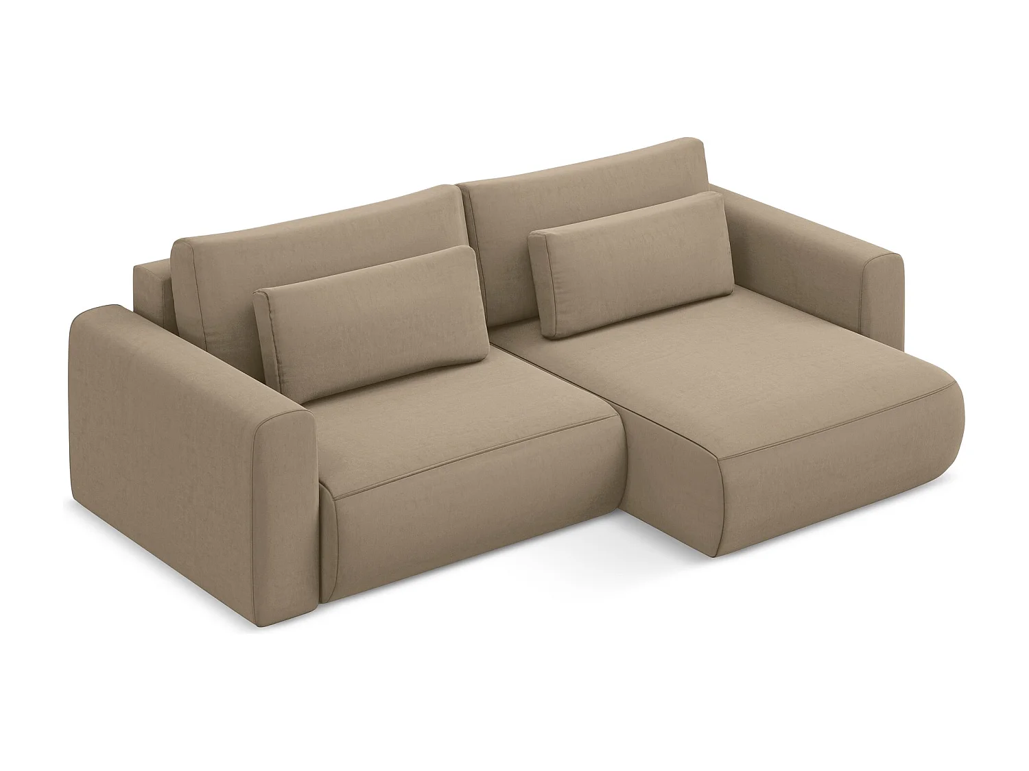 Hoekslaapbank rechts van lichtbeige velours - KAPUA