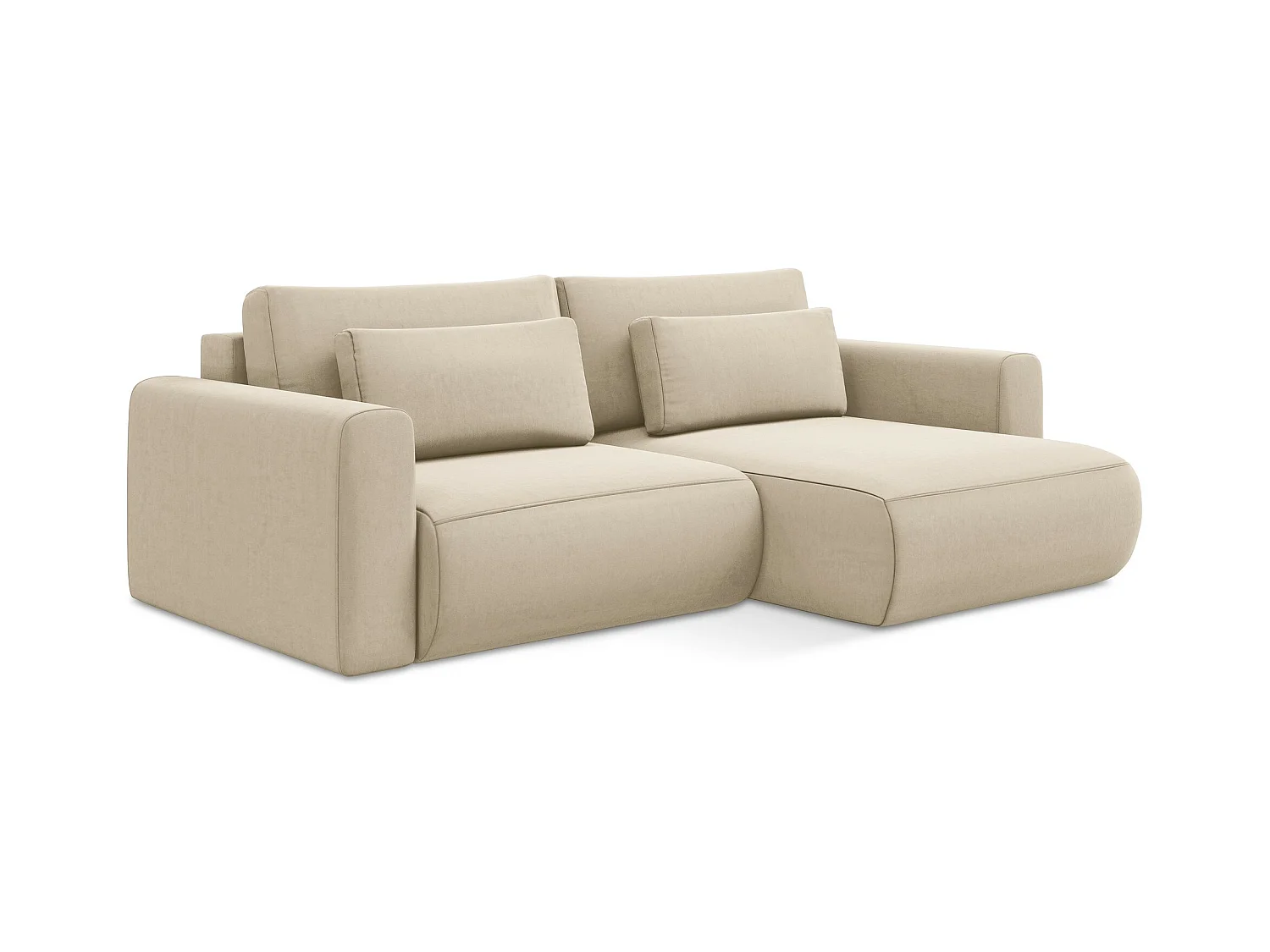 Canapé d’angle 2,5 places droit convertible en velours - beige clair - KAPUA