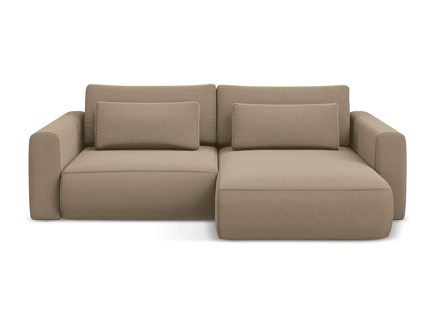 Sofá de canto direito convertível 2,5 lugares em veludo bege claro - KAPUA