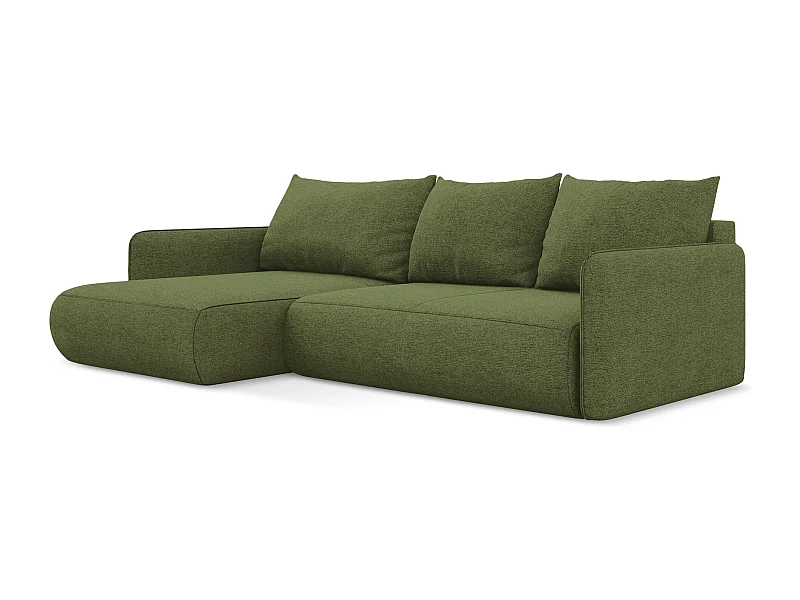 Canapé d’angle 3 places gauche convertible en tissu chenille - bouteille verte - NANEA