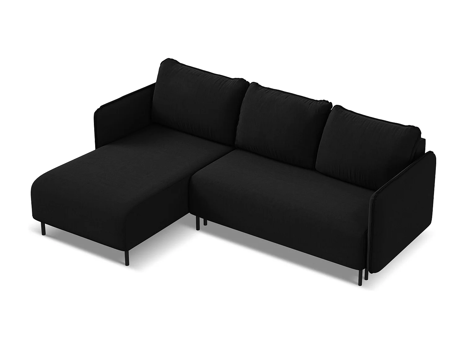 3-Sitzer Ecksofa mit Schlaffunktion - Ecke Links - Samt - Schwarz - LUANA