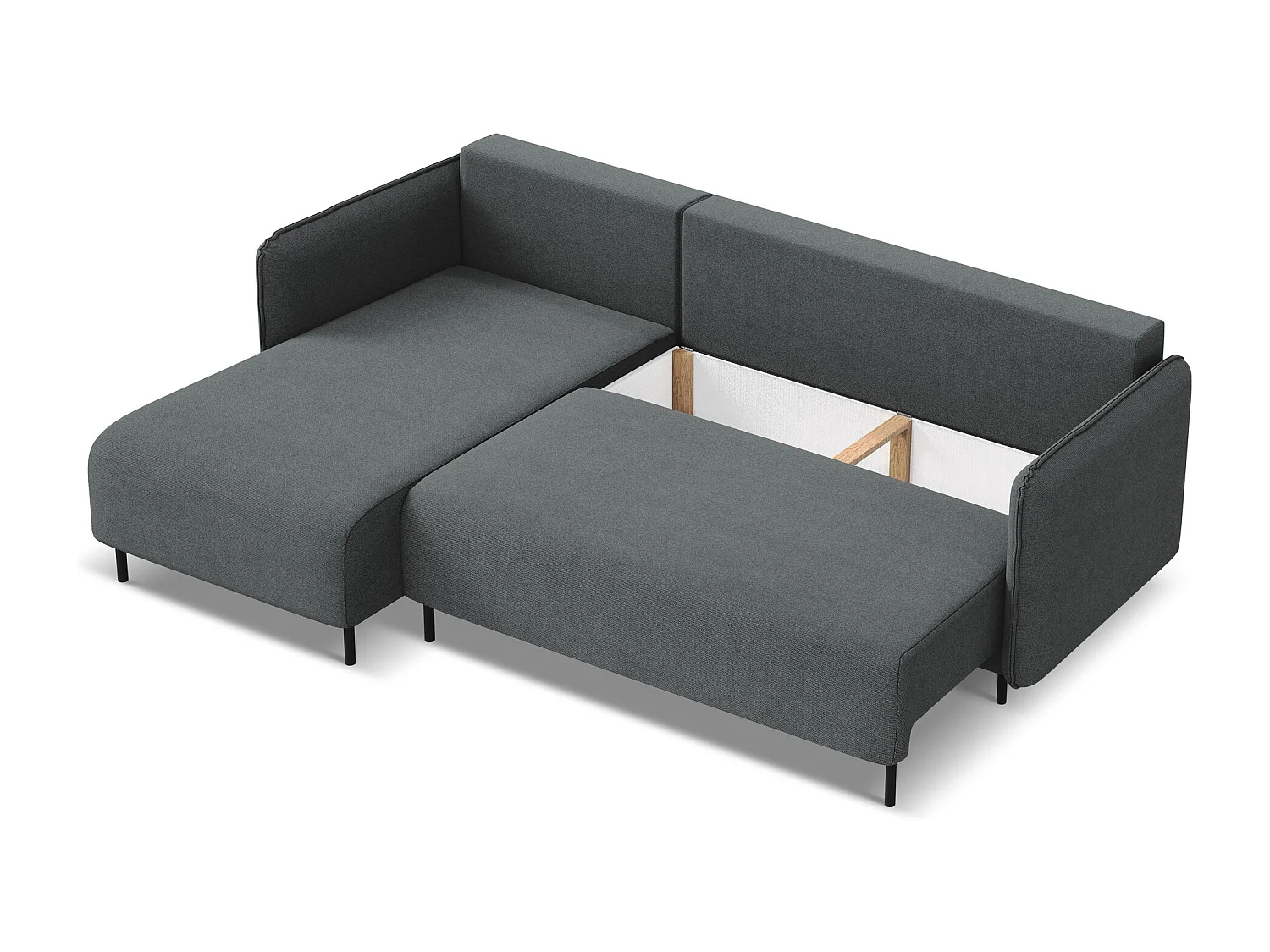 Canapé d'angle gauche convertible en tissu texturé - gris - LUANA