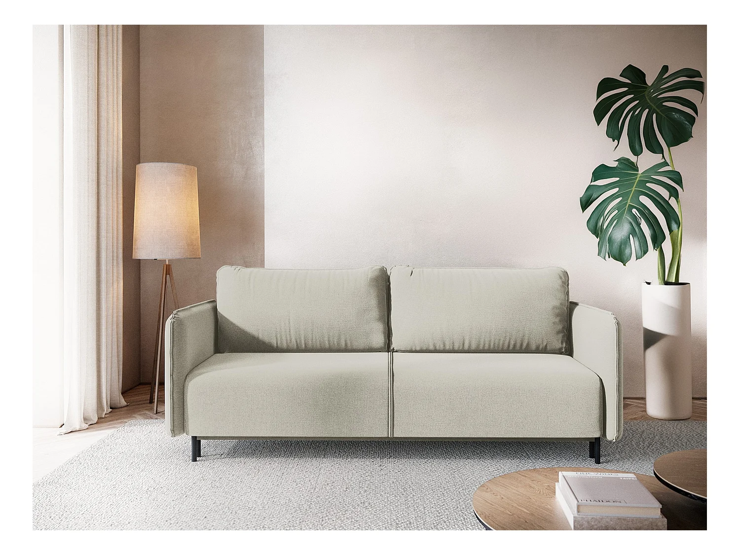 3-Sitzer Sofa mit Schlaffunktion - - Strukturstoff - Hell beige - LUANA