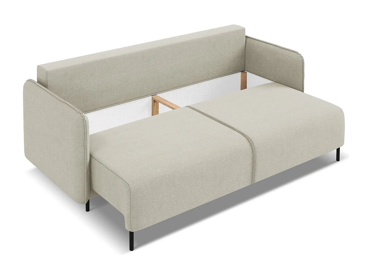 3-Sitzer Sofa mit Schlaffunktion - - Strukturstoff - Hell beige - LUANA