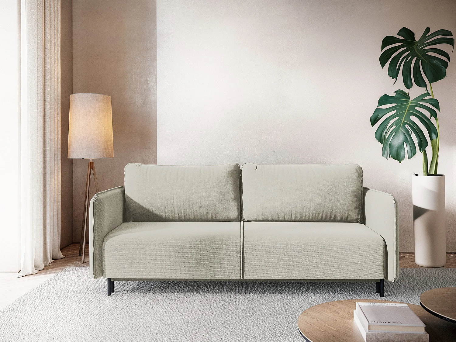 Kanapa 3-osobowa z funkcją spania - z tkaniny strukturalnej - jasny beż - LUANA