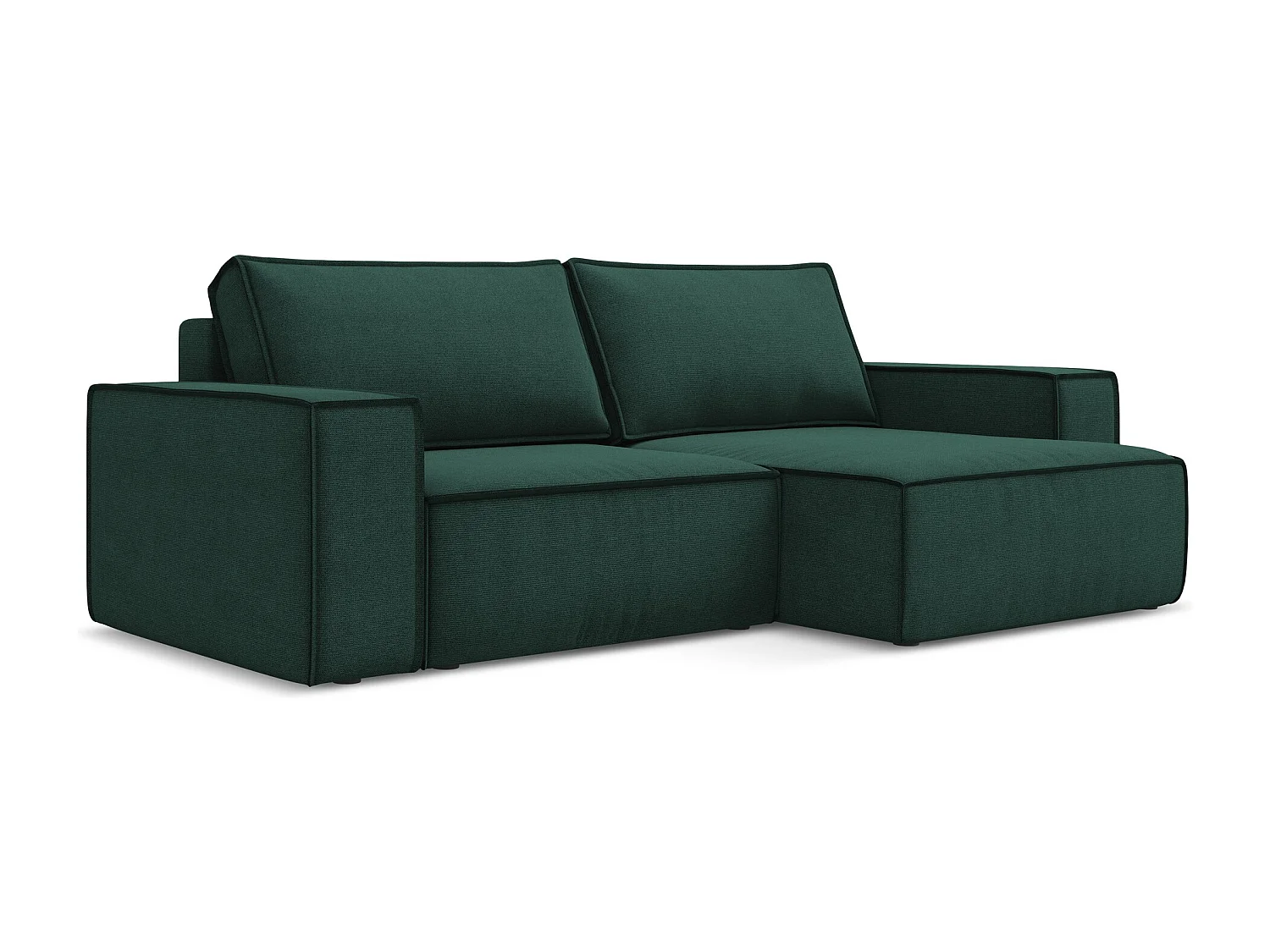 2-Sitzer Ecksofa mit Schlaffunktion - Ecke Rechts - Strukturstoff - Flaschengrün - KIMO